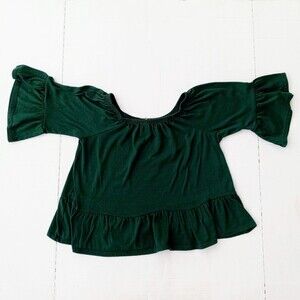 Rue 21 Peasant Style Blouse-Medium-Hunter Green-Bell Sleeve-Peplum Boho.-Cropped